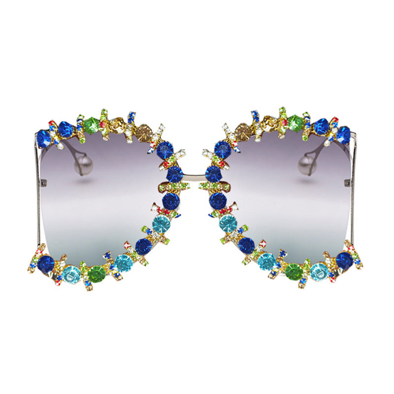 Alloy Oversized Cooling Pearl Sun Glasses Women UV400 2023 Flower Crystal Hip Hop Steampunk Queen Sunglasses   Brand