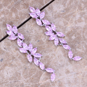 Amazing Pink Cubic Zirconia 925 Sterling Silver Drop Dangle Earrings For Women S0199
