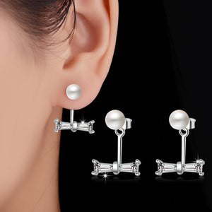 Amazon Express 925 Sterling Silver Jewelry Earring Double Side Imitation Pearl Bow Crystal Stud Earrings Para For Women Jewelry
