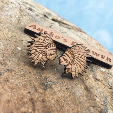 American Indian Wood Earrings Red Indian Wooden Stud American Tribal Jewelry Native American Wooden Earring X 1 Pair