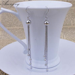925 Sterling Silver Bridal Jewelry Beads Long Tassel Drop Earrings For Women Boucle d'oreille oorbellen S-E62