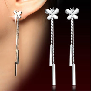 925 Sterling Silver Butterfly Long Tassel Drop Earrings For Women Gift Boucle d'oreille oorbellen S-E67