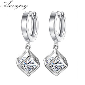 925 Sterling Silver Cube Love Window Zircon Sugar Drop Earrings For Women brincos Best Gift S-E228