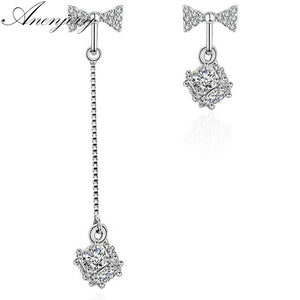 925 Sterling Silver Earrings Mosaic CZ Zircon Bowknot Cube Long Tassel Earrings For Women oorbellen brincos S-E403
