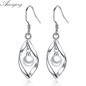 925 Sterling Silver Geometric Twist Pearl Drop Earrings For Women Gif Boucle d'oreille oorbellen S-E310