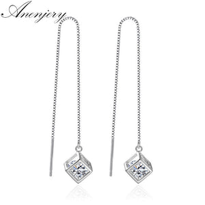 Elegant Fashion 925 Sterling Silver Cube Love Window Zircon Sugar Drop Earrings Box Chain Long Tassel Earrings S-E238