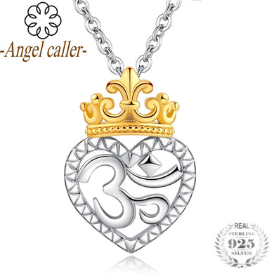 925 Sliver Golden Crown Heart Necklace &Pendant Mysterious Symbols Choker Fine Jewelry for Women Birthd D Gifts