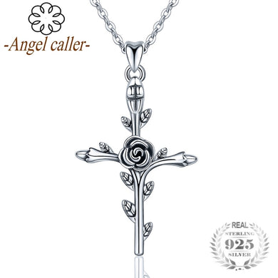 Collane con ciondolo a forma di croce con foglia di fiore di rosa in argento sterling 925 autentici per collari di gioielli in argento pregiato da donna 