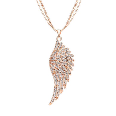 Angel Wings Pendant Necklace For Women 2018 Fashion Women Jewelry Rose Gold Color Crystal Long Necklaces & Pendants XL07572