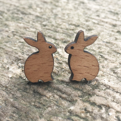 Animal Style Solid Wood Engraved Earrings Cute Rabbit Stud Bunny Shape Wooden Earring X 1 Pair