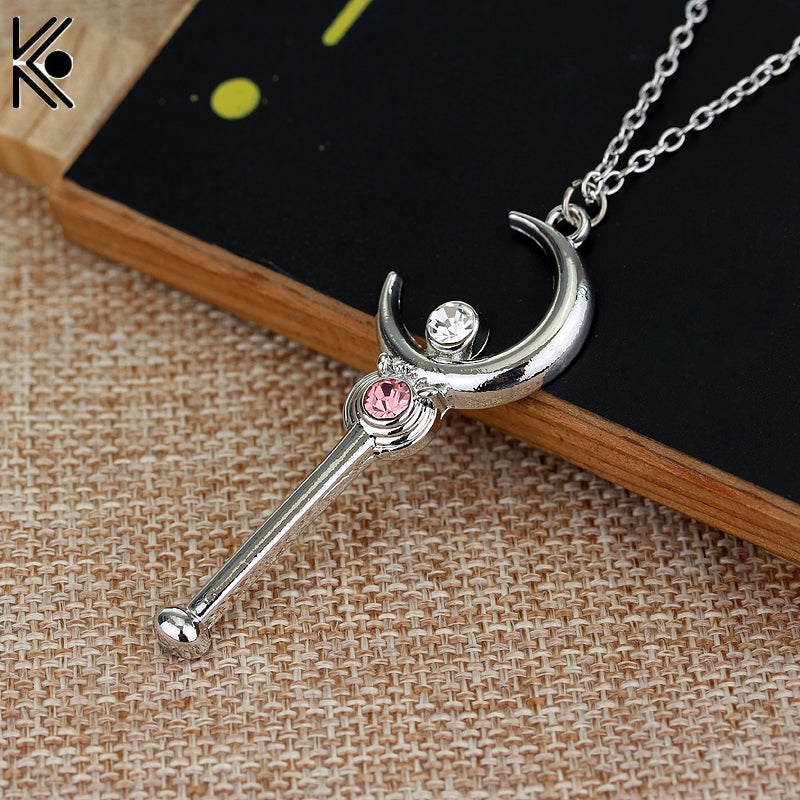 Anime Cartoon Silver Necklace Sailor Moon Stick With Crystal Pendant Necklace Cospl Christmas girl nice gift