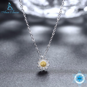 Pure Solid Daisy 925 Sterling Silver Necklace Fine Jewelry For Women Flower Pendants Necklaces SVN072