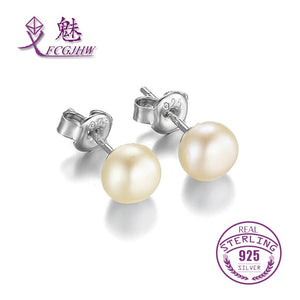 Anniversary Gift 925 Sterling Silver Cultured Pearl Button Ball Stud Women's Earrings Fine Jewelry FCGJHW