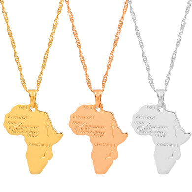 Africa Map Pendant Necklace Women Men Silver Color/Gold Color Ethiopian Jewelry Wholesale African Map Hiphop Item #132106