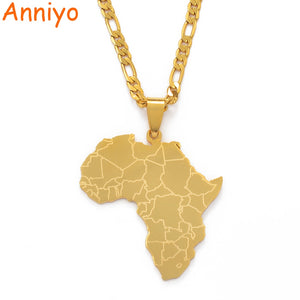 Anniyo Africa Map Pendant Necklaces Women Men Gold Color African Jewelry  #077621B