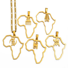 Carica l&#39;immagine nel visualizzatore di Gallery, Anniyo African Map &amp; Cultural Symbol Pendant Necklaces Women Men Gold Color Adinkra Gye Nyame Africa Ethnic Jewelry #129721
