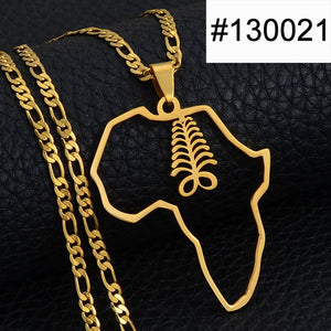 Anniyo African Map & Cultural Symbol Pendant Necklaces Women Men Gold Color Adinkra Gye Nyame Africa Ethnic Jewelry #129721