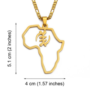 Anniyo African Map & Cultural Symbol Pendant Necklaces Women Men Gold Color Adinkra Gye Nyame Africa Ethnic Jewelry #129721