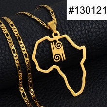 Carica l&#39;immagine nel visualizzatore di Gallery, Anniyo African Map &amp; Cultural Symbol Pendant Necklaces Women Men Gold Color Adinkra Gye Nyame Africa Ethnic Jewelry #129721