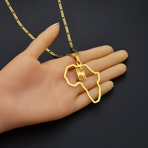 Anniyo African Map & Cultural Symbol Pendant Necklaces Women Men Gold Color Adinkra Gye Nyame Africa Ethnic Jewelry #129721