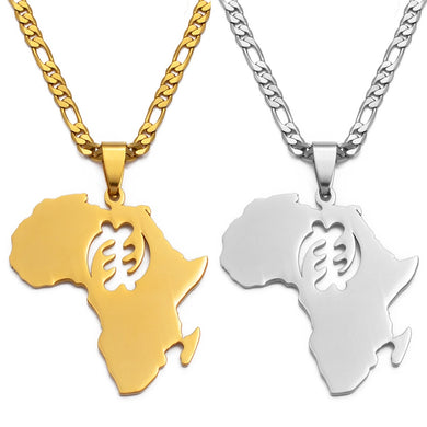 Anniyo African Map Symbol Pendant Necklaces Women Men Gold Color Stainless Steel Adinkra Gye Nyame Ethnic Jewelry Ghana #128821
