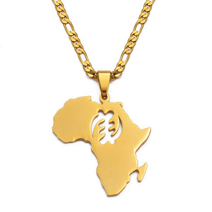 Anniyo African Map Symbol Pendant Necklaces Women Men Gold Color Stainless Steel Adinkra Gye Nyame Ethnic Jewelry Ghana #128821
