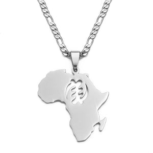 Anniyo African Map Symbol Pendant Necklaces Women Men Gold Color Stainless Steel Adinkra Gye Nyame Ethnic Jewelry Ghana #128821