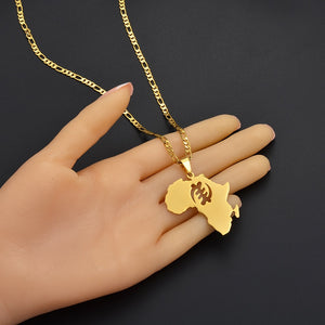 Anniyo African Map Symbol Pendant Necklaces Women Men Gold Color Stainless Steel Adinkra Gye Nyame Ethnic Jewelry Ghana #128821