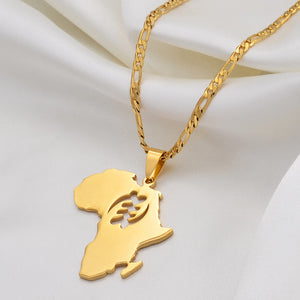 Anniyo African Map Symbol Pendant Necklaces Women Men Gold Color Stainless Steel Adinkra Gye Nyame Ethnic Jewelry Ghana #128821