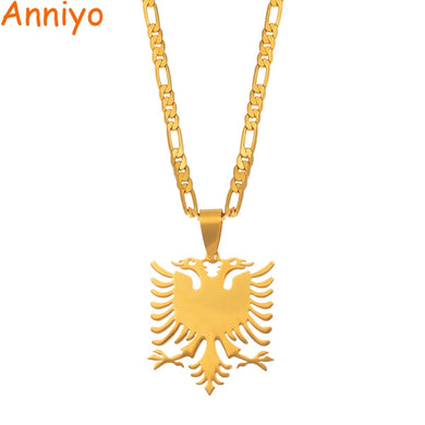 Anniyo Albania Eagle Pendant Necklaces Gold Color & Stainless Steel Jewelry Ethnic Gifts for Women Men #068921