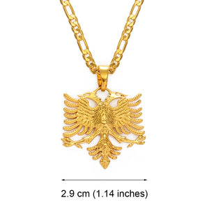 Anniyo Albania Eagle Pendant Necklaces for Men Women Gold Color Albanian  Jewelry Ethnic Gifts Kosovo #233406
