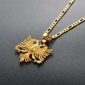 Anniyo Albania Eagle Pendant Necklaces for Men Women Gold Color Albanian  Jewelry Ethnic Gifts Kosovo #233406
