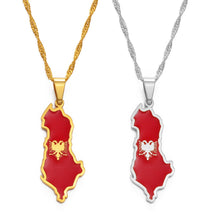 Load image into Gallery viewer, Anniyo Albania map and Eagle Flag Pendant Necklaces for Women Men Gold Color/Silver Color Albanian Jewelry #148921