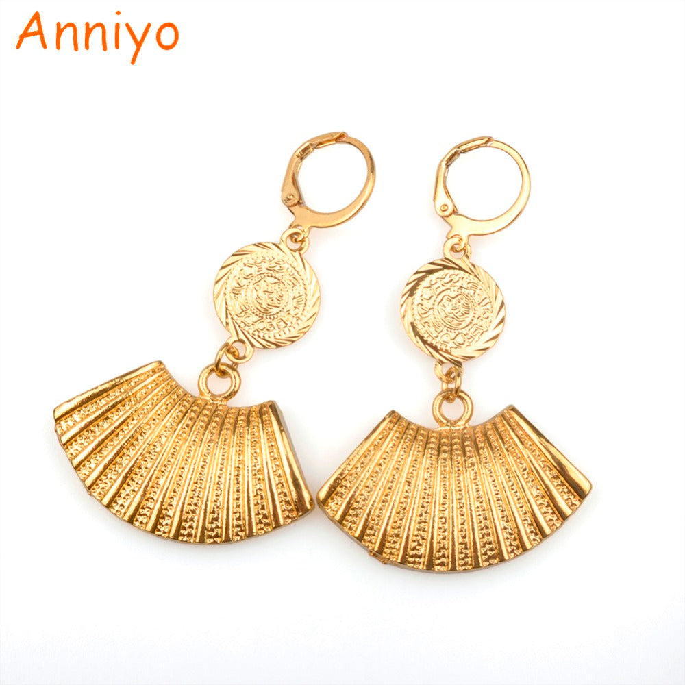 Arab Metal Coin Earrings New for Women's/Girls Gold Color Jewelry Middle East Ethnic Items African Gifts #074506