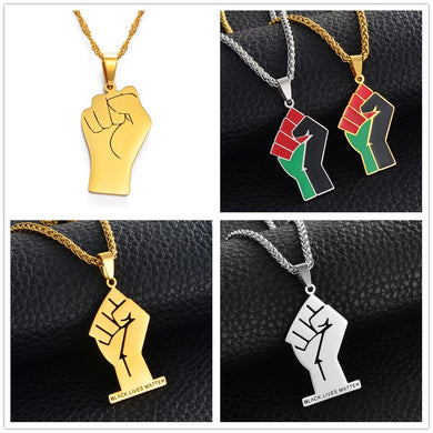 Anniyo Black Lives Matter African Pendant Necklaces Women Men,Silver Color/Gold Color Fist Necklaces Africa Ornament #157621