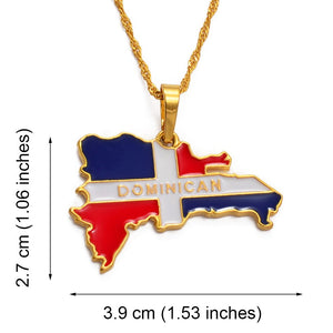 Anniyo Dominican Map Flag Pendant Necklaces Dominicans Country Map Jewelry Gold Color #076806