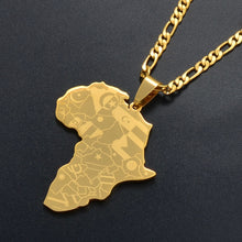 Load image into Gallery viewer, Anniyo Gold Color Africa Map With Flag Pendant Chain Necklaces African Maps Jewelry for Women Men #035321P