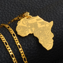 Load image into Gallery viewer, Anniyo Gold Color Africa Map With Flag Pendant Chain Necklaces African Maps Jewelry for Women Men #035321P