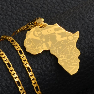 Anniyo Gold Color Africa Map With Flag Pendant Chain Necklaces African Maps Jewelry for Women Men #035321P