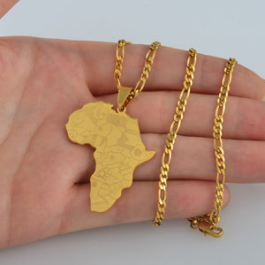 Anniyo Gold Color Africa Map With Flag Pendant Chain Necklaces African Maps Jewelry for Women Men #035321P