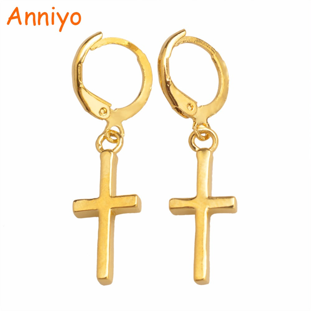 Gold Color Cross Earrings for Women/Girls,Trendy Christian / Catholic Religion Jewelry Gifts Wholesale Prices #007616