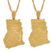 Carica l&#39;immagine nel visualizzatore di Gallery, Anniyo Gold Color Ghana Country Map With State Name Pendant Necklaces Charm Ghanaian Jewelry Gifts #019821