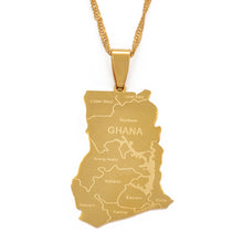 Carica l&#39;immagine nel visualizzatore di Gallery, Anniyo Gold Color Ghana Country Map With State Name Pendant Necklaces Charm Ghanaian Jewelry Gifts #019821