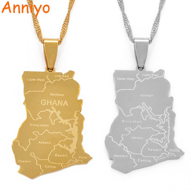 Anniyo Gold Color Ghana Country Map With State Name Pendant Necklaces Charm Ghanaian Jewelry Gifts #019821