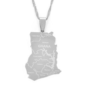 Anniyo Gold Color Ghana Country Map With State Name Pendant Necklaces Charm Ghanaian Jewelry Gifts #019821