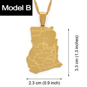 Anniyo Gold Color Ghana Country Map With State Name Pendant Necklaces Charm Ghanaian Jewelry Gifts #019821