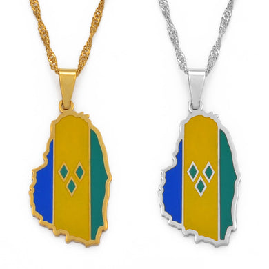 Anniyo Gold Color ST. Vincent Map Pendant Water Wave Chain Necklaces Saint Vincent Maps Lesser Antille Jewelry Gifts #098421