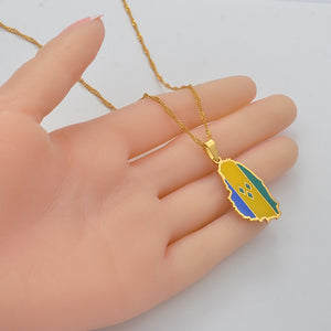 Anniyo Gold Color ST. Vincent Map Pendant Water Wave Chain Necklaces Saint Vincent Maps Lesser Antille Jewelry Gifts #098421