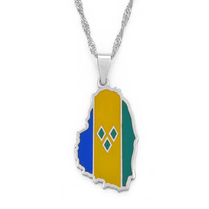 Anniyo Gold Color ST. Vincent Map Pendant Water Wave Chain Necklaces Saint Vincent Maps Lesser Antille Jewelry Gifts #098421