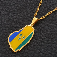 Carica l&#39;immagine nel visualizzatore di Gallery, Anniyo Gold Color ST. Vincent Map Pendant Water Wave Chain Necklaces Saint Vincent Maps Lesser Antille Jewelry Gifts #098421